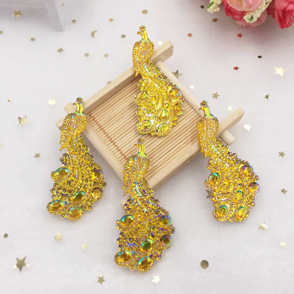 5PCS AB Resin Peacock Flat back rhinestone gem scrapbook Embellishme DIY Wedding for clothing 2 hole applique SW27