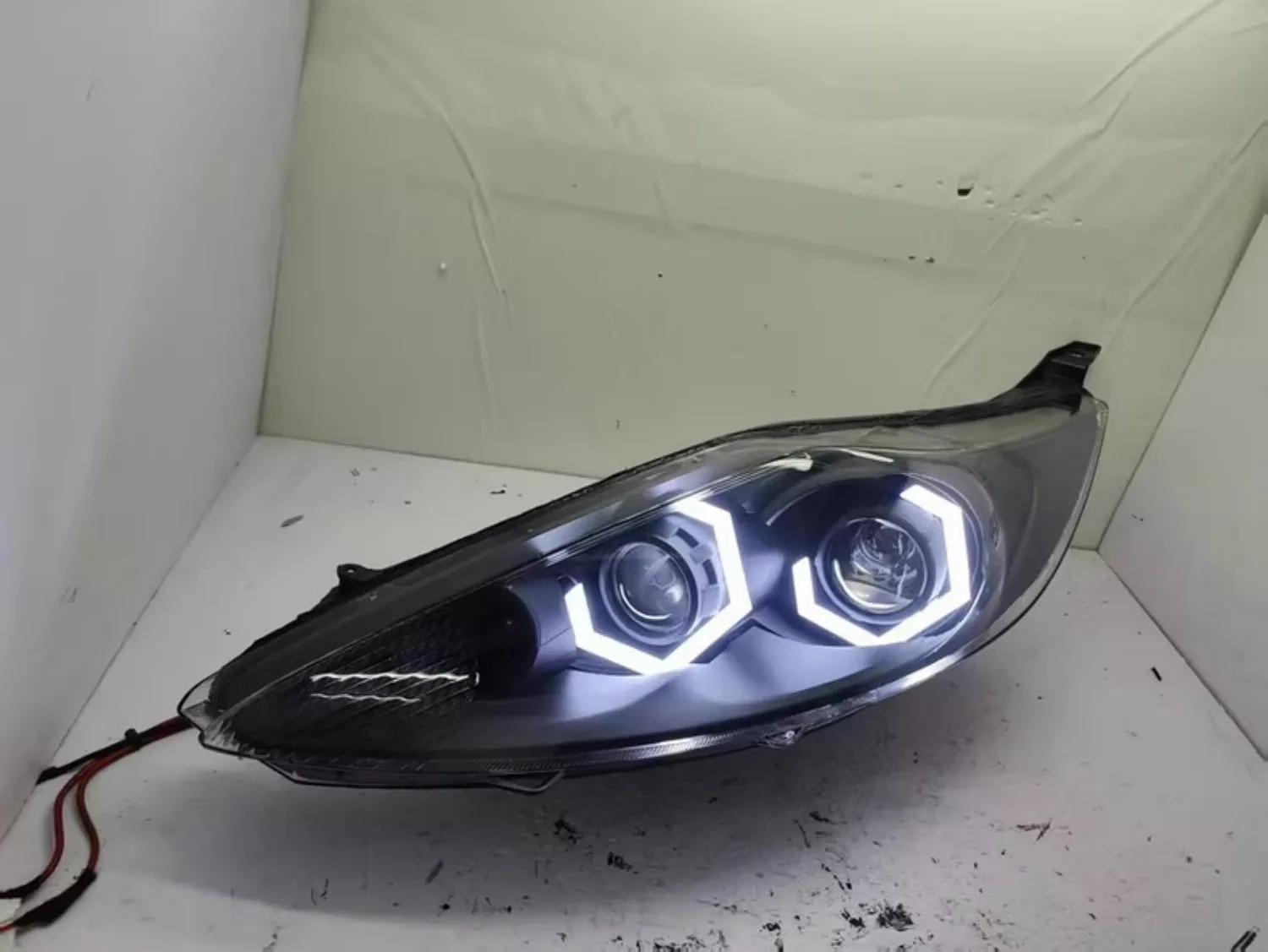 Front Headlight for Ford fiesta Angel Eyes Daytime Running Light DRL Head lamp Low High Beam Turn signal