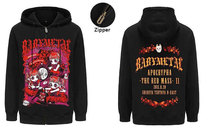 

BABYMETAL Zip-up Hoodie Sweatshirts Men/Women Long Sleeve Zipper Hoody Clothes Streetwear Harajuku Heavy Metal Rock Band Clothes