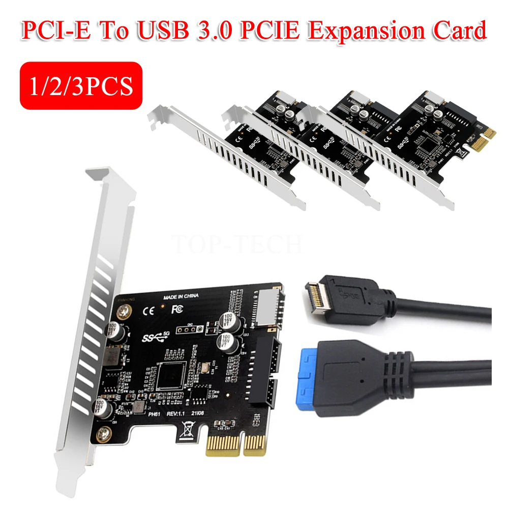 PCI-E To USB 3.0 Type C Front Panel Adapter 19PIN PCI-E To USB 3.0 Hub Splitter Expansion Card Pcie Riser for BTC Chia Mining