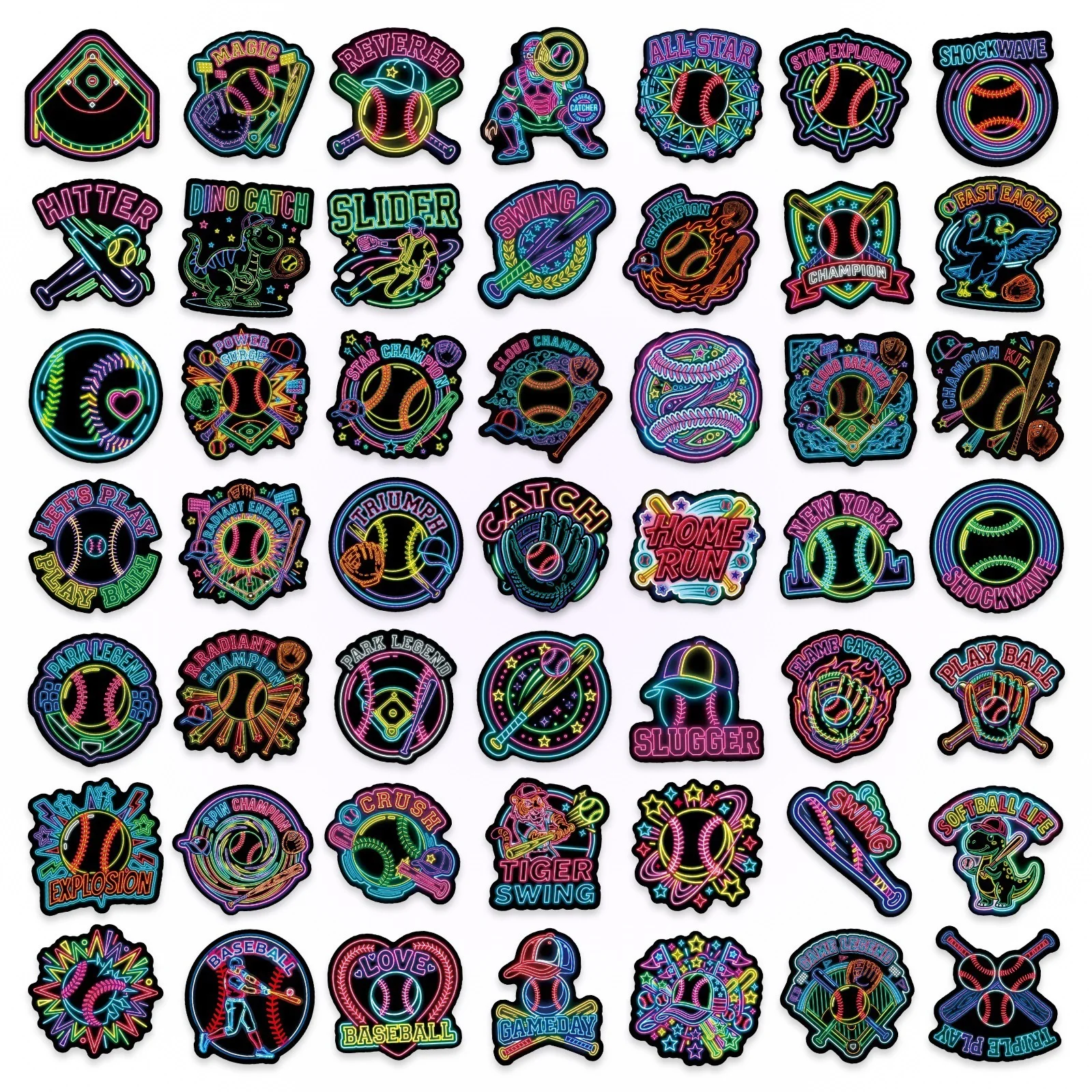 50/100 Pcs Neon Baseball Fan Theme Stickers Versatile Cool Waterproof DIY for Phone Skate Helmet Suitcase Cup Laptop Decals