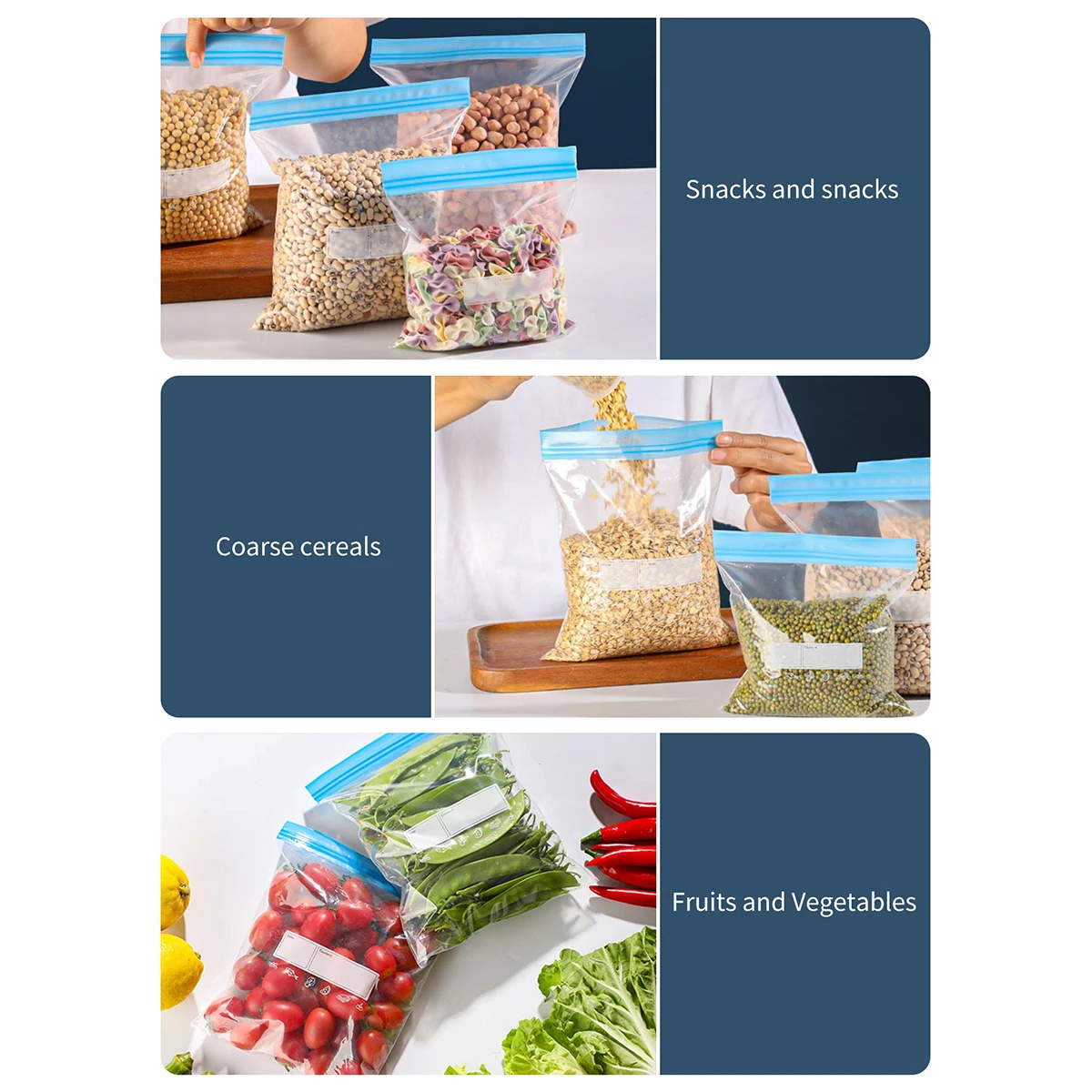 WORTHBUY Kitchen Food Storage Bag Transparent Seal Food Bag Reusable Ziploc Bags Fridge Fruit Vegetable Food Preservation Bag