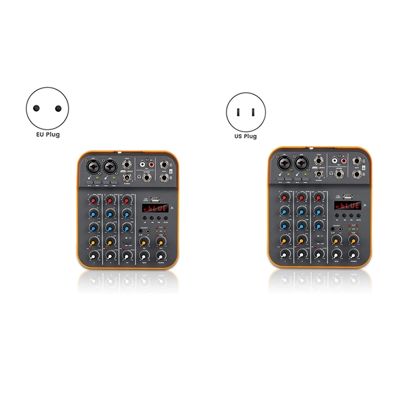 

4 Channel Audio Mixer DJ Console Mixer With Reverb Bluetooth 5.0 48V Power For PC Recording Karaoke Singing EU Plug