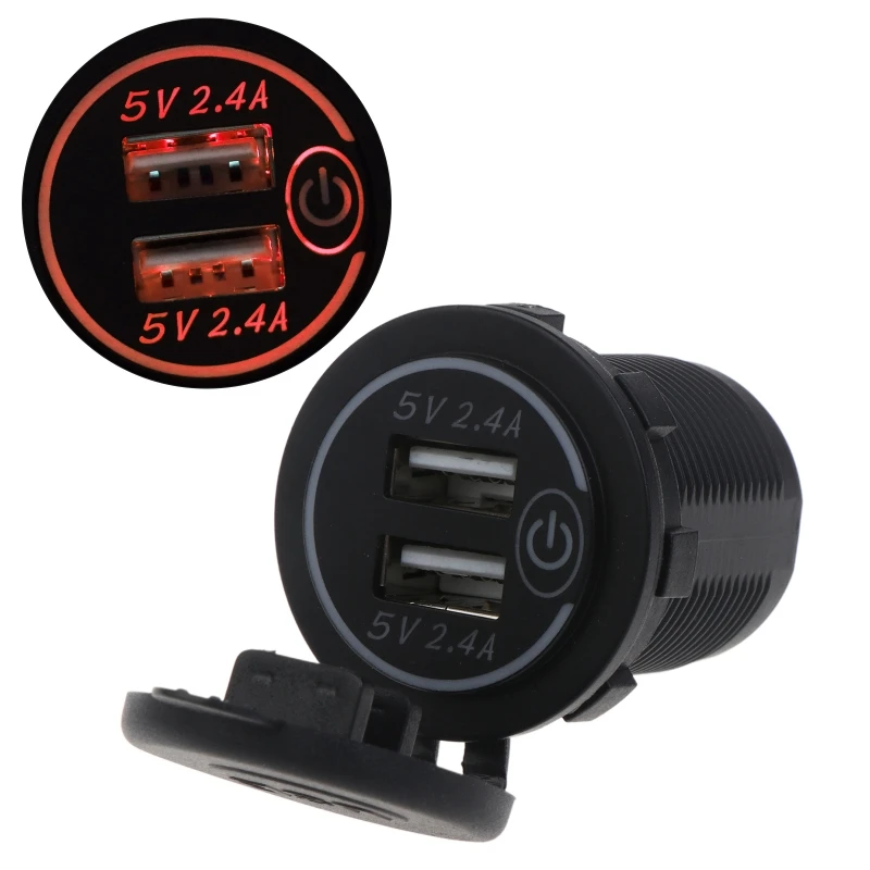 12V-24V Dual USB Socket Power Outlet for Car Boat Motorcycle 5V 2.4A