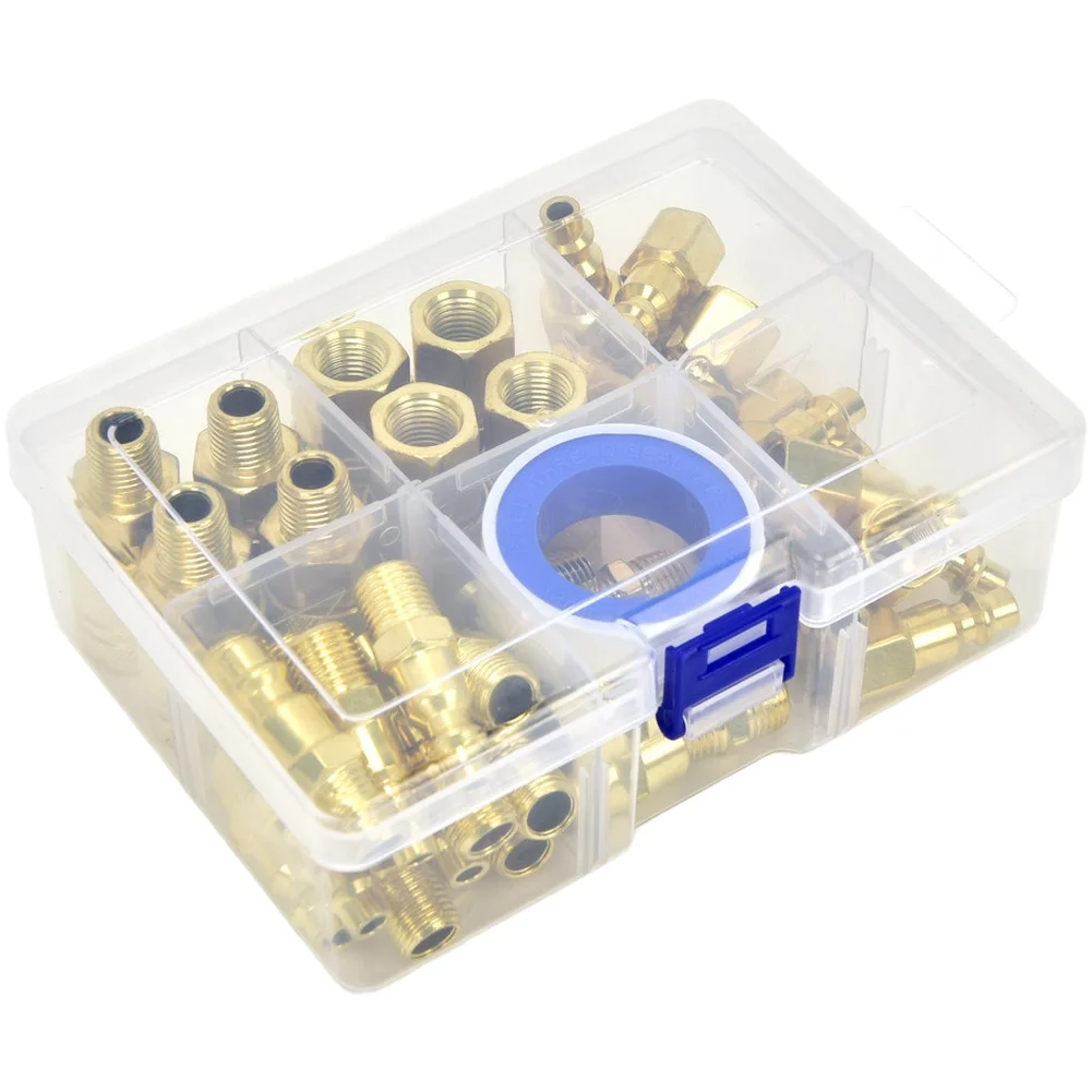 45Pcs 1/4 NPT Pneumatic Quick Connect Coupler Kit High Flow Carbon Steel Fitting Set For Air Compressor Tool With Storage Case