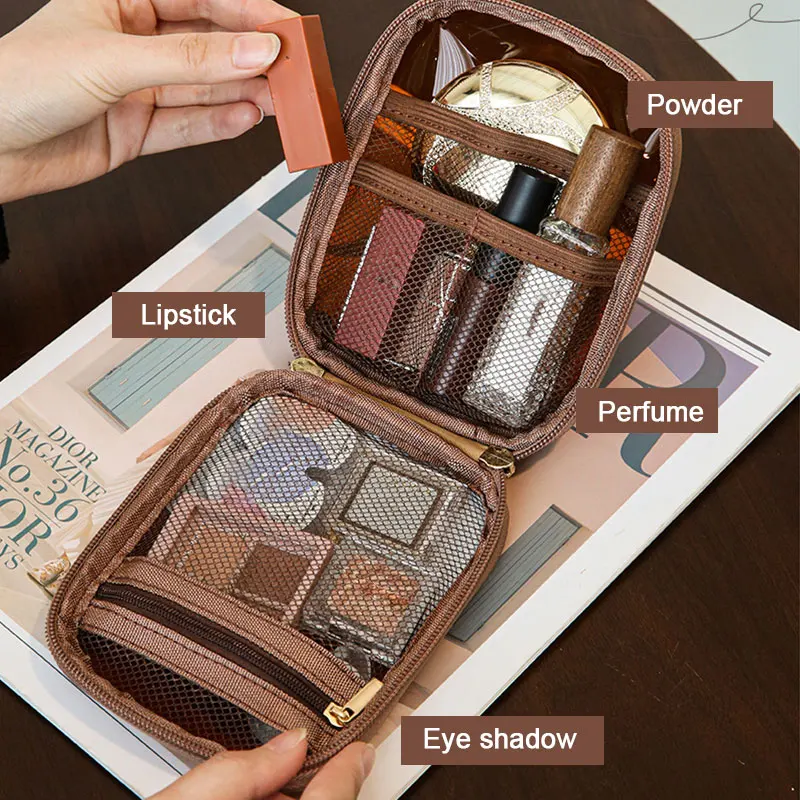 Mini Clear Travel Makeup Organizer Bag Small Cute Preppy Makeup Bag Cosmetic Zipper Toiletry Storage Clutch Coin Pouch for Women