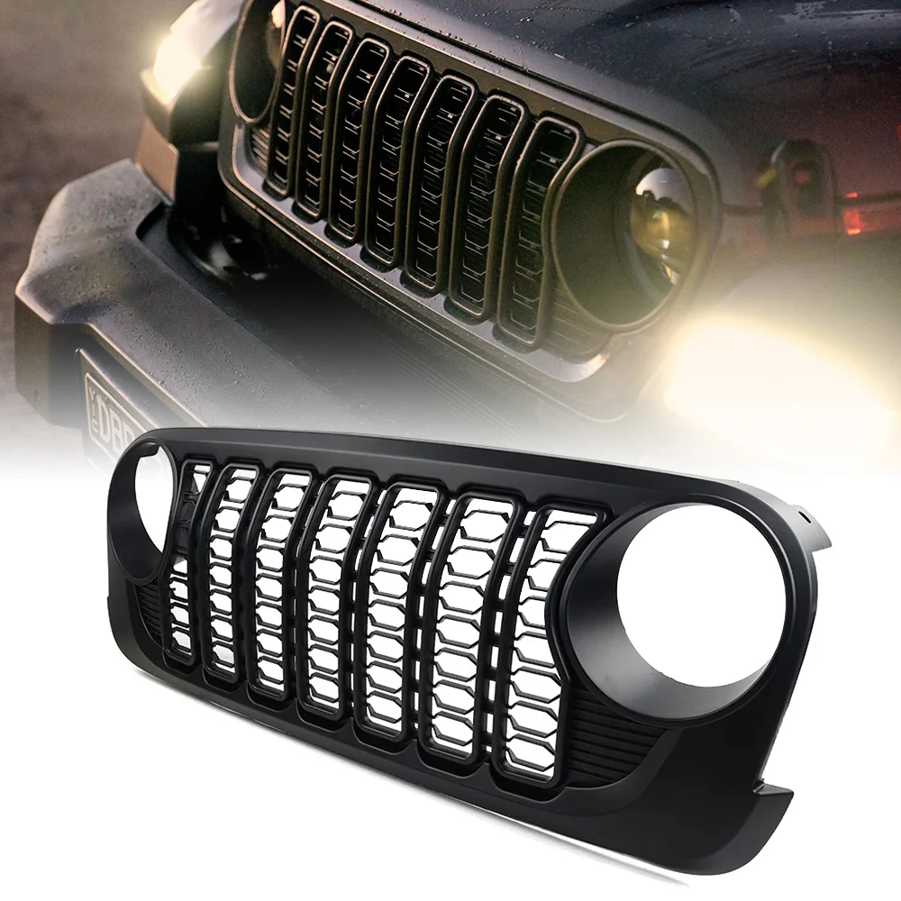 Para Jeep Wrangler JK JKU 2007-2017, Parrilla Delantera de Malla Estilo 2024 Lantsun J400, Parrilla Delantera de Coche, Parrilla de Malla Negra Compatible