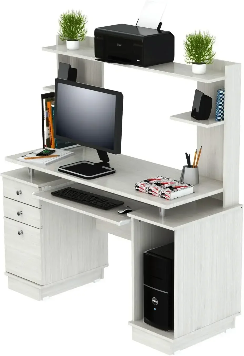 

Computer Work Center with Hutch, 19.5 x 48.62 x 53.5, Washed Oak
