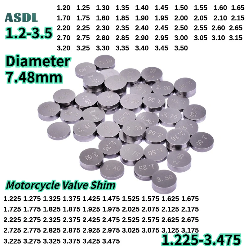 8pcs/1set 7.48mm Motorcycle Valve Shim Adjustable Complete Valve Pad Shim For Honda Suzuki Yamaha Kawasaki 1.2-3.5 1.225-3.475