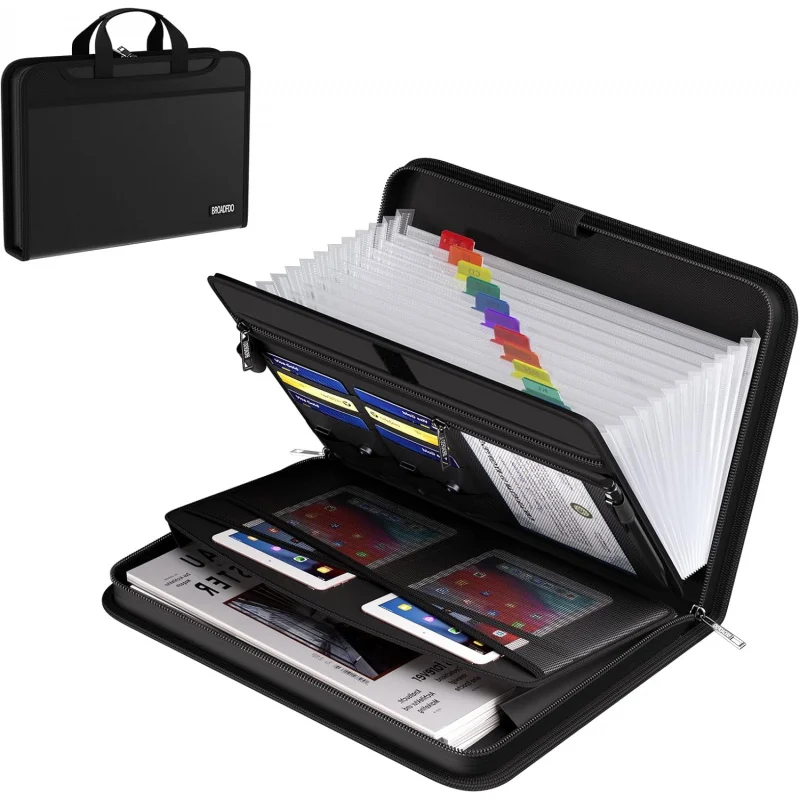 Fireproof & Waterproof Accordion File Organizer, 13-Pocket Expanding Document Organizer with Handle & Labels, Durable Heat-Resis