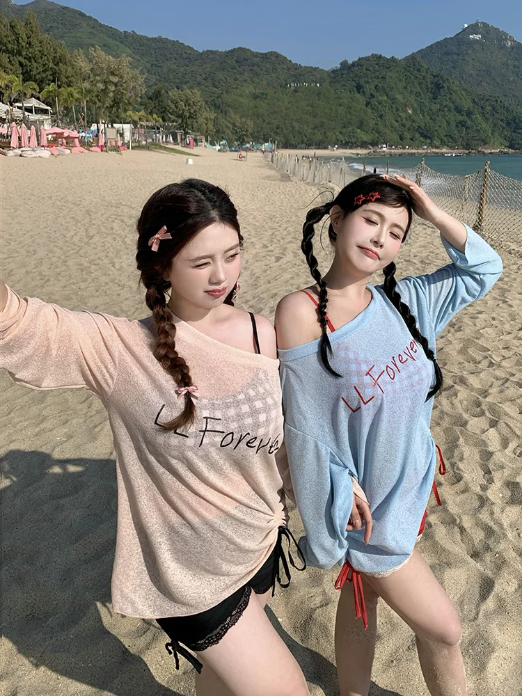 

plus Size Girls Swimwear Top Bot Cover up Tee Piece Set Conservative Belly Cover Slimming Sexy for Hot Spring Swimming
