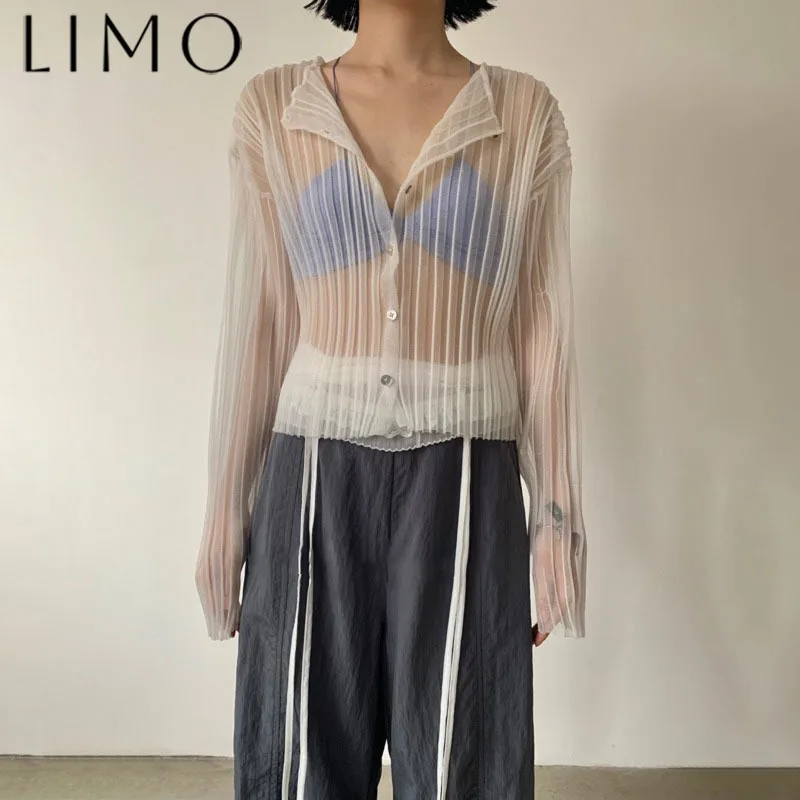 

LIMO Women's Lightweight Striped Shirt Cardigan Round Neck Single Breasted Sexy Elegant Casual Chic Spring Summer 2025 Fashion
