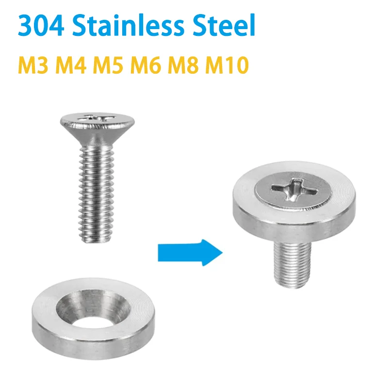 Finish Countersunk Washer, 5pcsM3 M4 M5 M6 M8 304 Stainless Steel CNC Finish Cup Washer Flat Screw Head Gasket for Construction