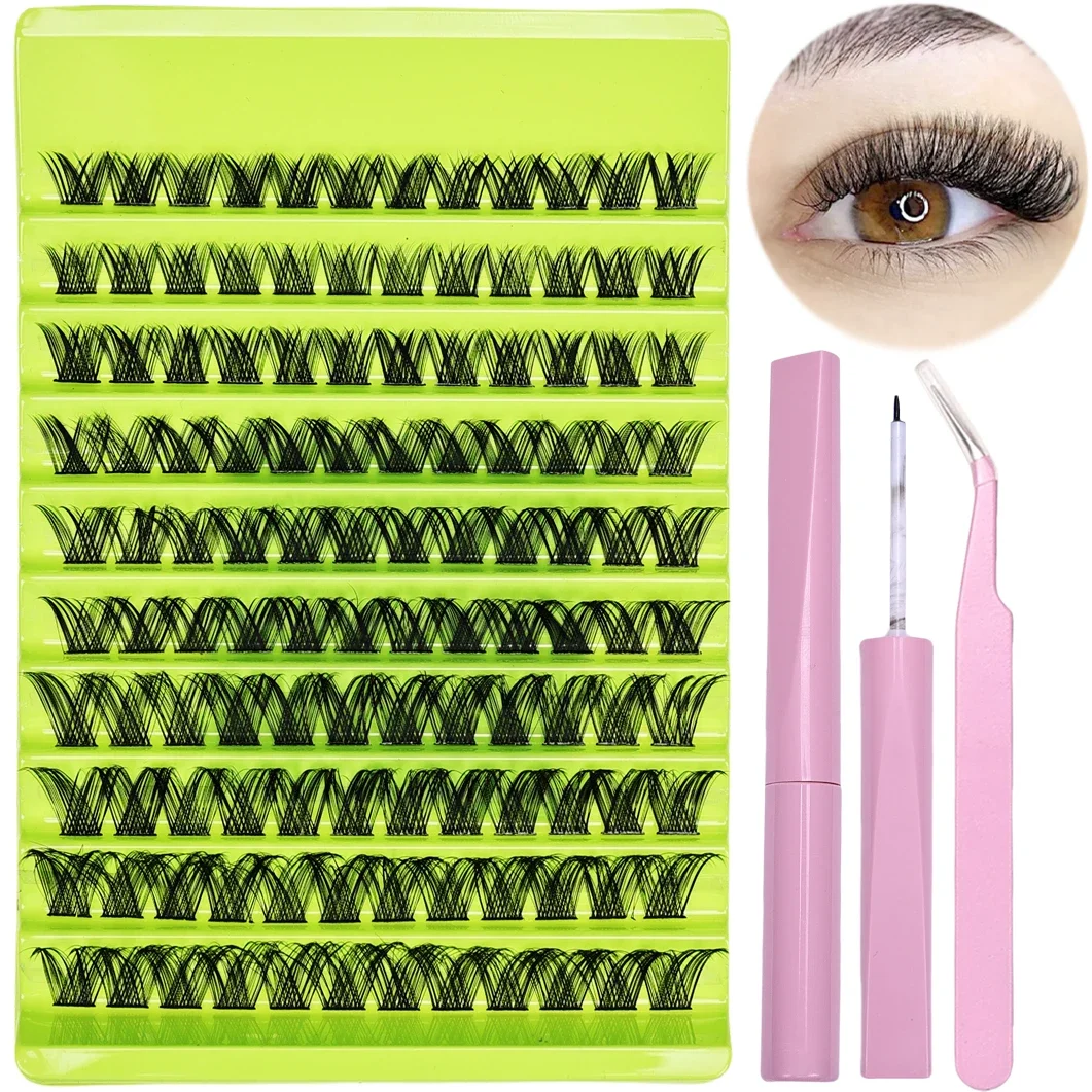 False Eyelashes Extension Kit with 120 Clusters DIY Lash Extensions, Mix Length Lash Clusters, Eye Makeup Tool Set