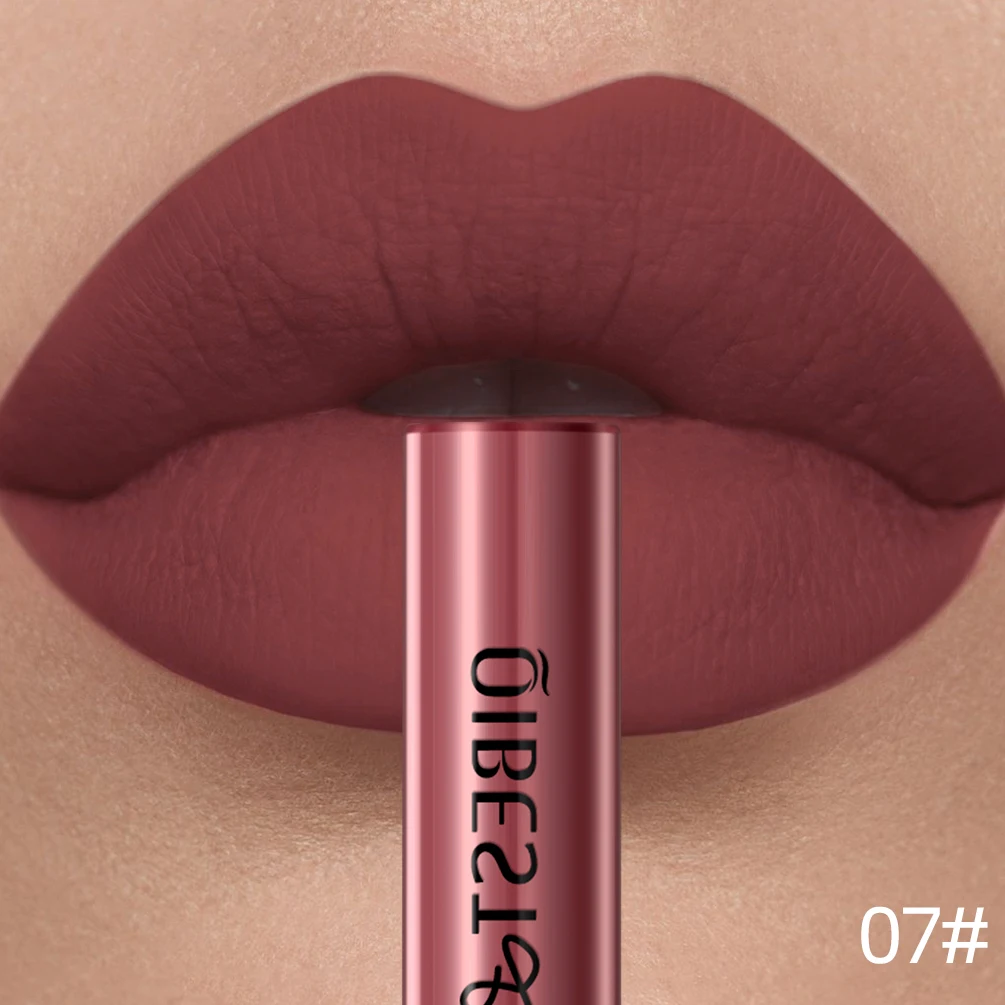 QIBEST Mattflüssiger Lippenstift, wasserdicht, langlebig, samtiger Lipgloss, Tönungsröhre, matt, nacktes Pigment, roter Lipgloss, Lippen-Make-up