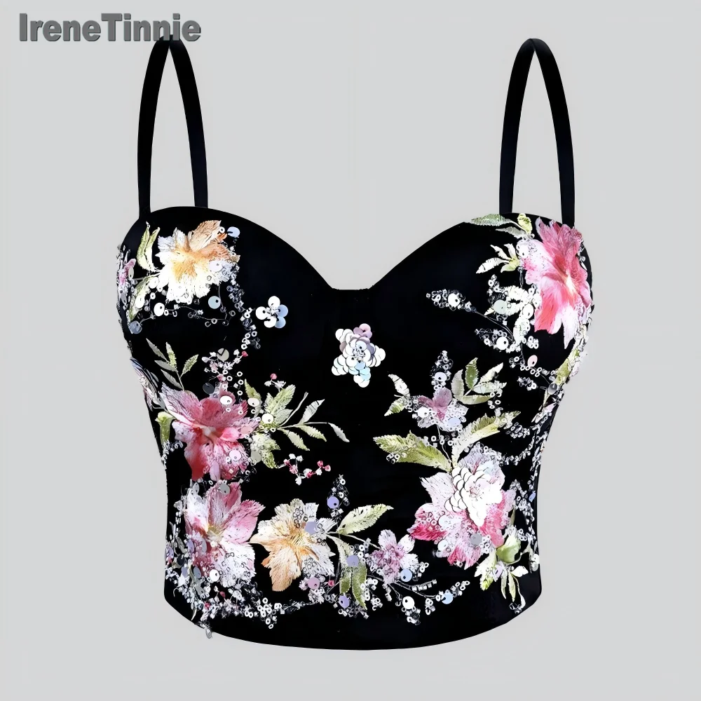 

IRENE TINNIE Sexy Embroidery Rhinestone Corset Crop Top Women Summer Club Party Tops Ladies Y2k Clothes Cropped Tank Top 2025