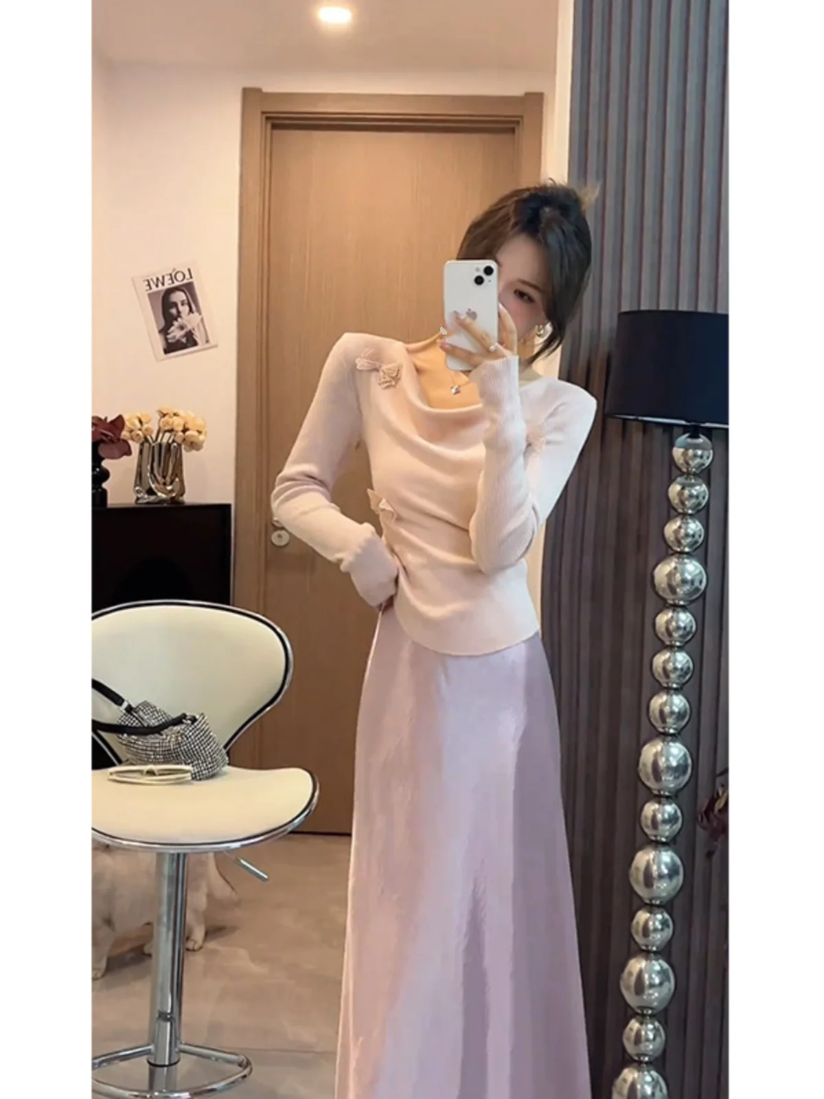 

Fashionable Knitted Top And Skirt Set Women's Gentle Style Autumn 2025 New Arrival Half-length Collar Two-piece Ensemble