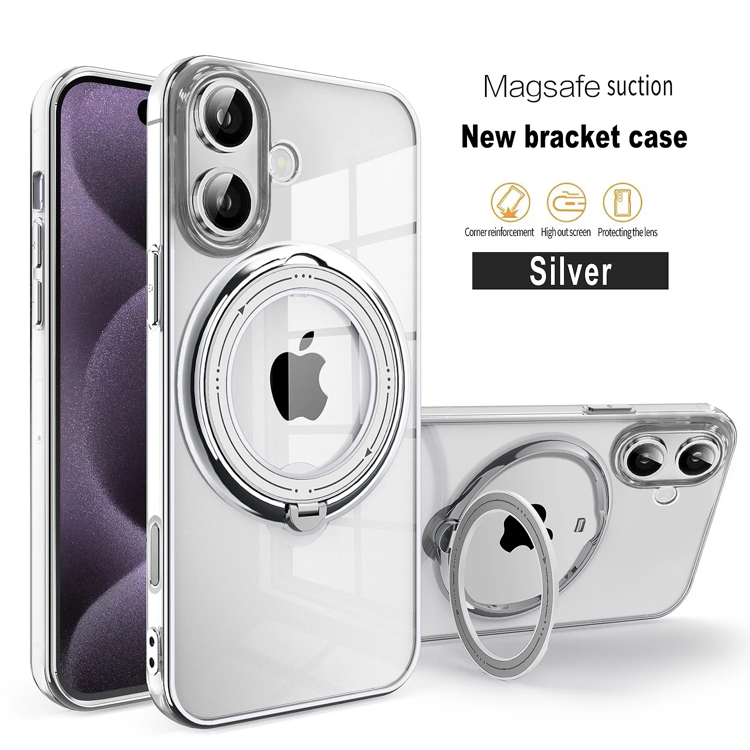 wholesale 50pcs mobile phone cover Kickstand ring Designer TPU Magnetic Transparent Shockproof cellPhone Case for iPhone sumsung