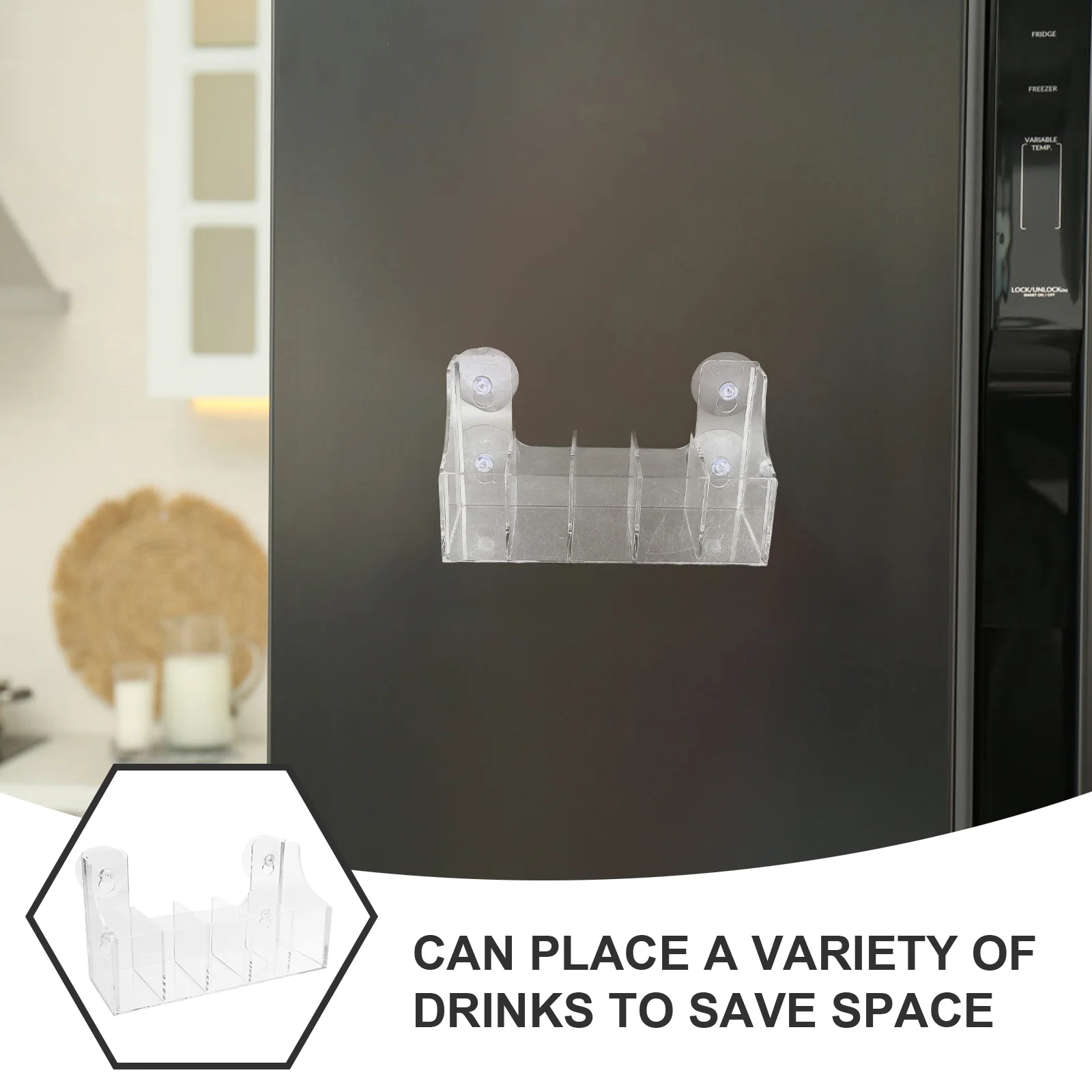 

Refrigerator Suction Cup Storage Box Acrylic Clear Rack Beverage Holder Fridge Compartment Organizer Shelf Kitchen Accessories