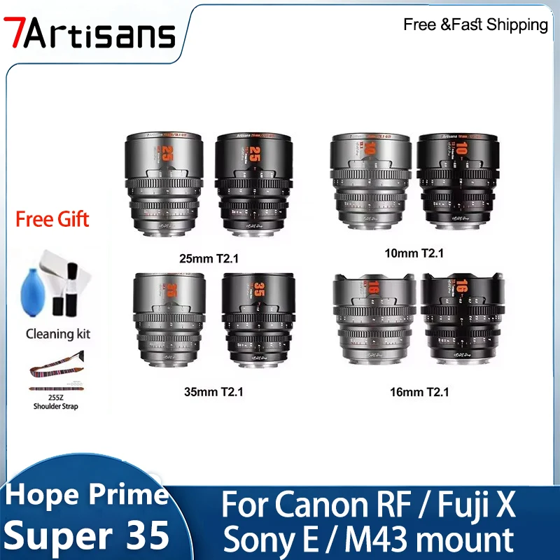 7artisans Hope Prime 35mm T2.1 Super 35 Cine Lens Series 10mm 16mm 25mm 50mm 85mm for Sony E RED GH9 Fujifilm XT5 Canon RF M43