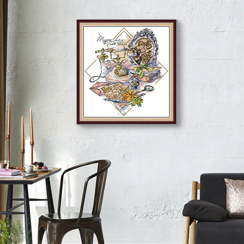 

Soulgift News Pre-Printed Cross Stitch Kit, Stamped Aida Fabric With DMC Threads, Embroidery Kit - Aromatic Leaves Of Provence