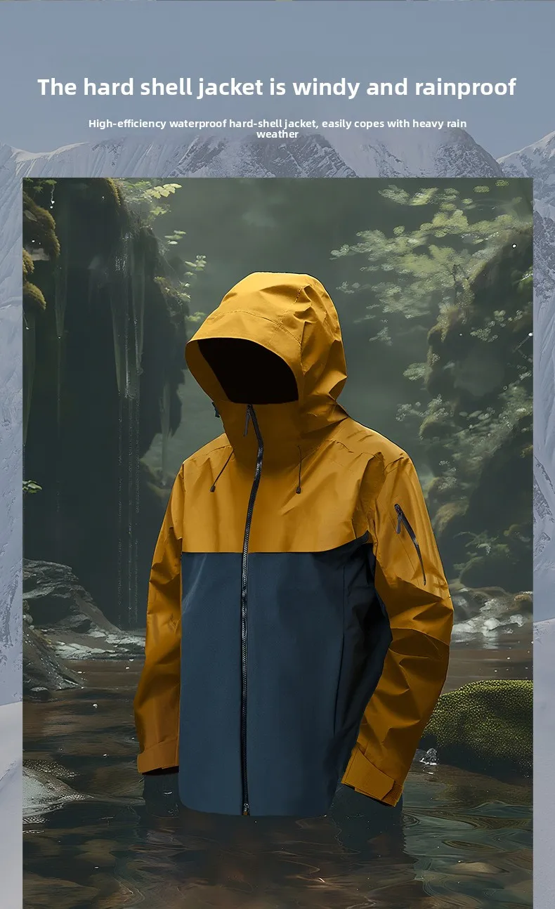 Herbst- und Winter-Hardshell-Windbreaker Winddichte Regenfeste Atmungsaktive Outdoor-Wander- und Bergsteiger-Skijacke mit Kapuze – Detail 2