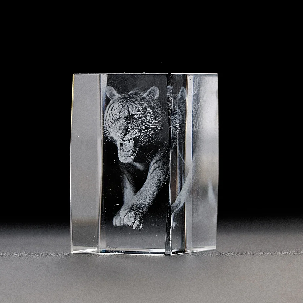 Mini 3D Tiger Crystal Glass Laser Engraved Decorative Figurines Animal Miniatures Paperweights Collectibles Home Decor Art Craft