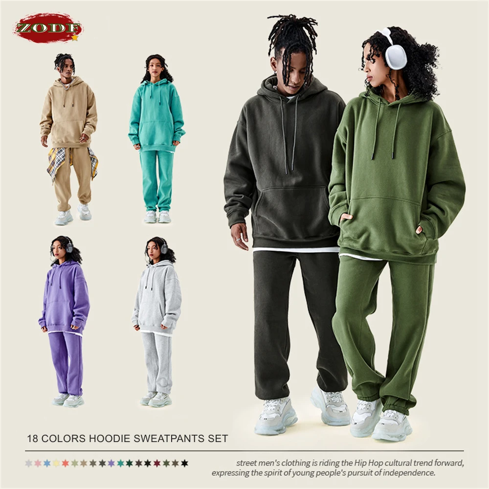 ZODF-Hoodies de lã unisex para homens e mulheres, moletons casuais, pulôveres quentes soltos, monocromáticos, 18 cores, inverno, 350gsm, HY0728