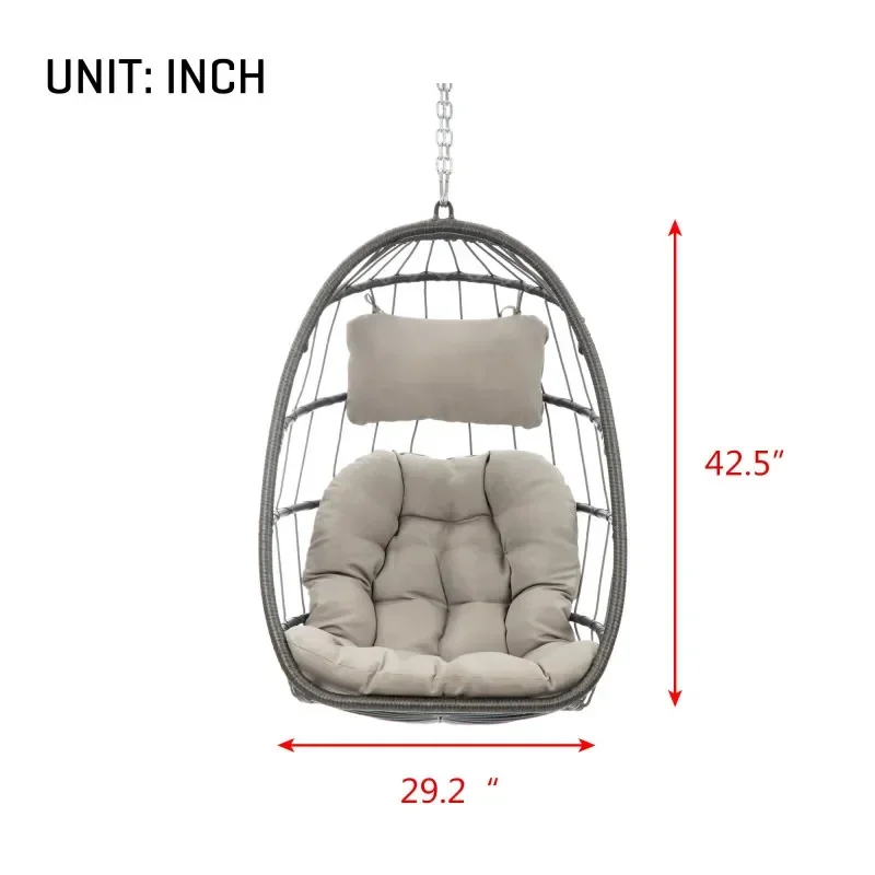 Outdoor Wicker Rattan Swing Chair Hammock chair Hanging Chair with Aluminum Frame and Grey Cushion Without Stand Capacity