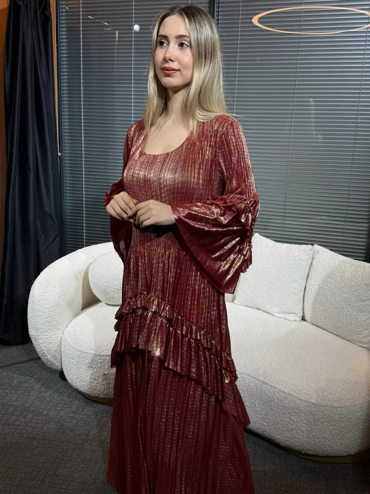 

EGRM, новое модное элегантное плиссированное платье Miyaki, женское весеннее платье 2026, с круглым вырезом и роговыми рукавами, платья-торт 9R6120