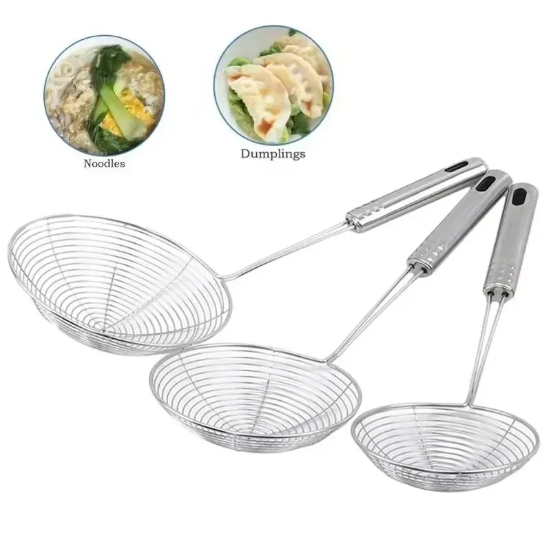 Useful 16cm Stainless Steel Oil Skimmer Wire Mesh Filter Spoon Multi-purpose Kitchen Gadget For Frying Noodle Baking Cooking