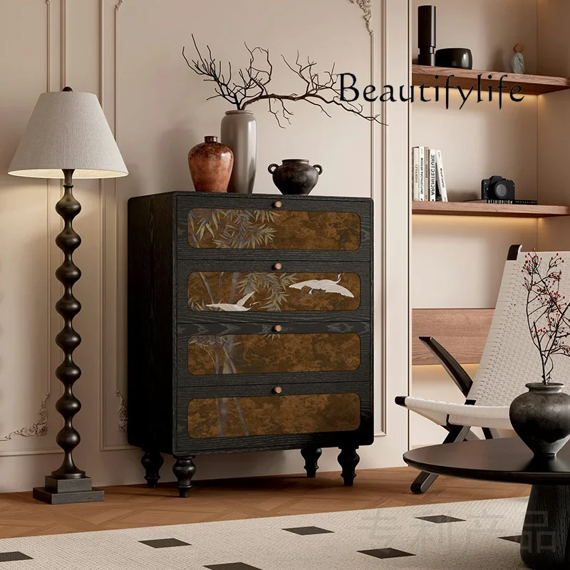 X36 Solid Wood Four-chest Cabinet New Chinese-style Living Room Locker Bedroom Bedside Drawer Storage Integrated