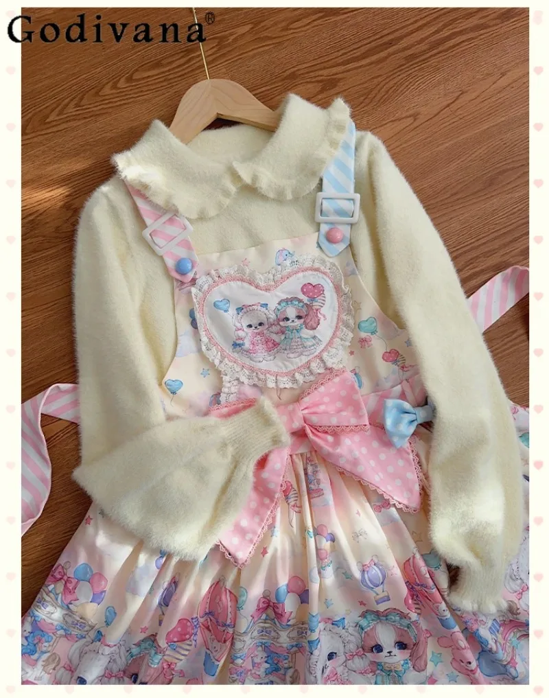 

Оригинальный японский кукольный воротник Лолиты, свитер с имитацией норки, базовая рубашка, милый воротник с рюшами, осенне-зимний теплый универсальный топ