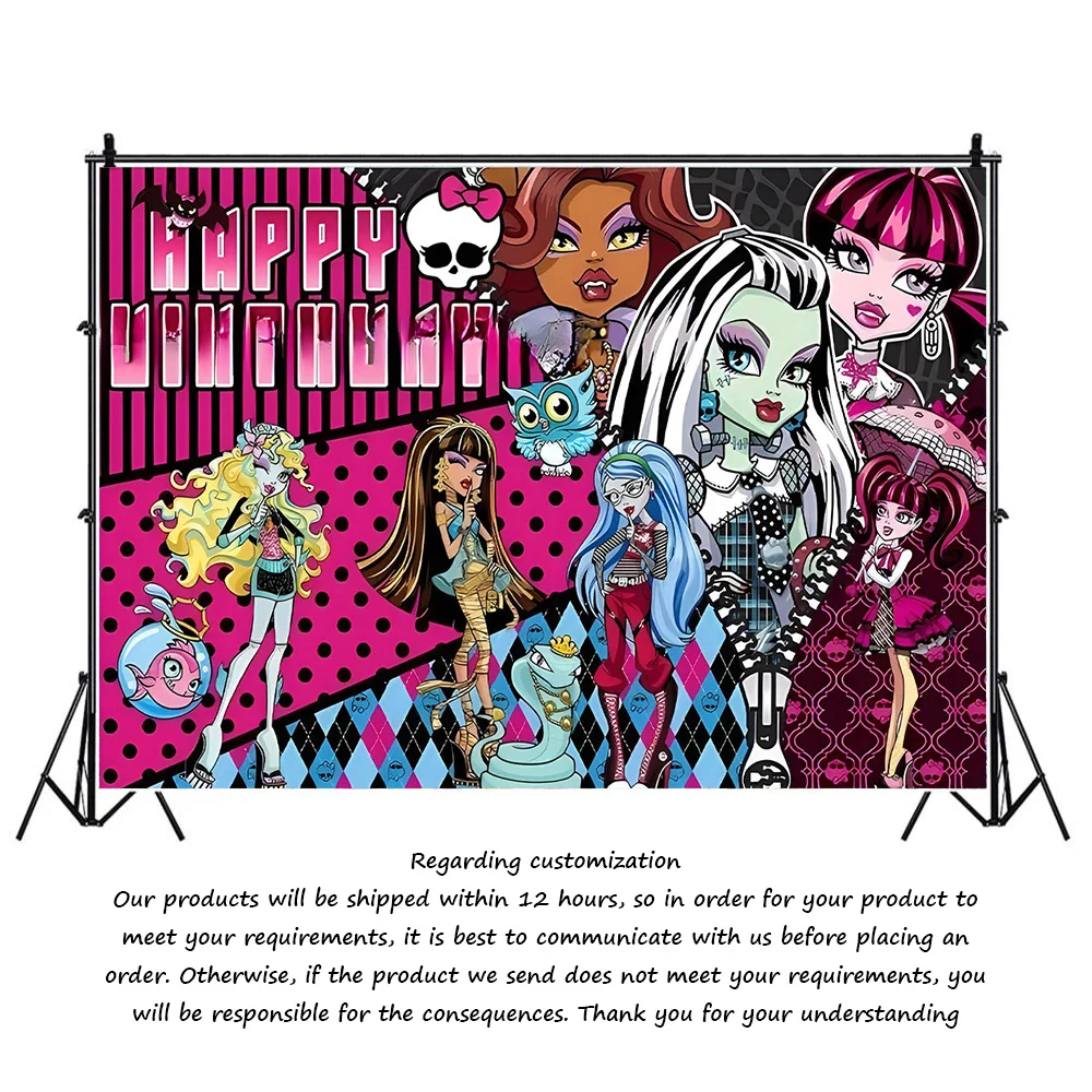 Monster Spirit High School Theme Background Girl Birthday Party Decoration Banner Baby Shower Gift Photo Shoot Backdrop Supplies