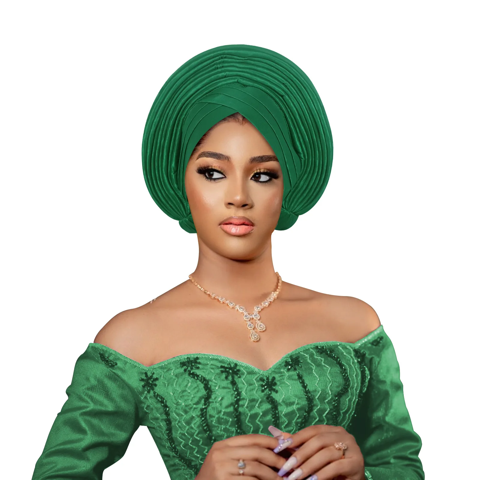 

African Auto Gele Headtie Women's Pleated Head Wraps Nigeria Party Headgear Fashion Turban Cap Wedding Headpiece Bonnet Hijab
