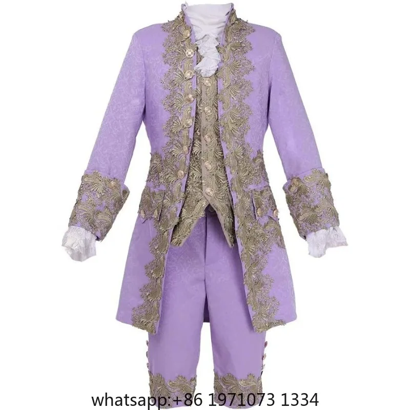 Deluxe Victorian King Prince Costume Adult Men Top Vest Jacket Coat Blazer Suit Stage Cosplay Outfit Pants Jabot Tie