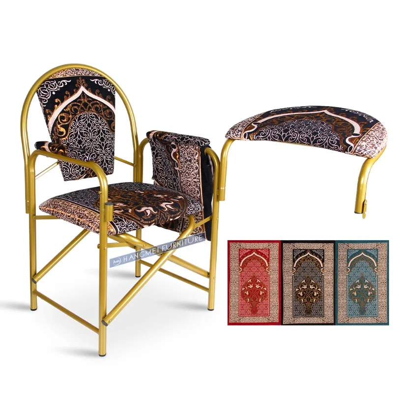 Church Foldable Prayer Chair with Metal Armrests Disassembly Design High Density Sponge Cushion Iron Construction for Arabia