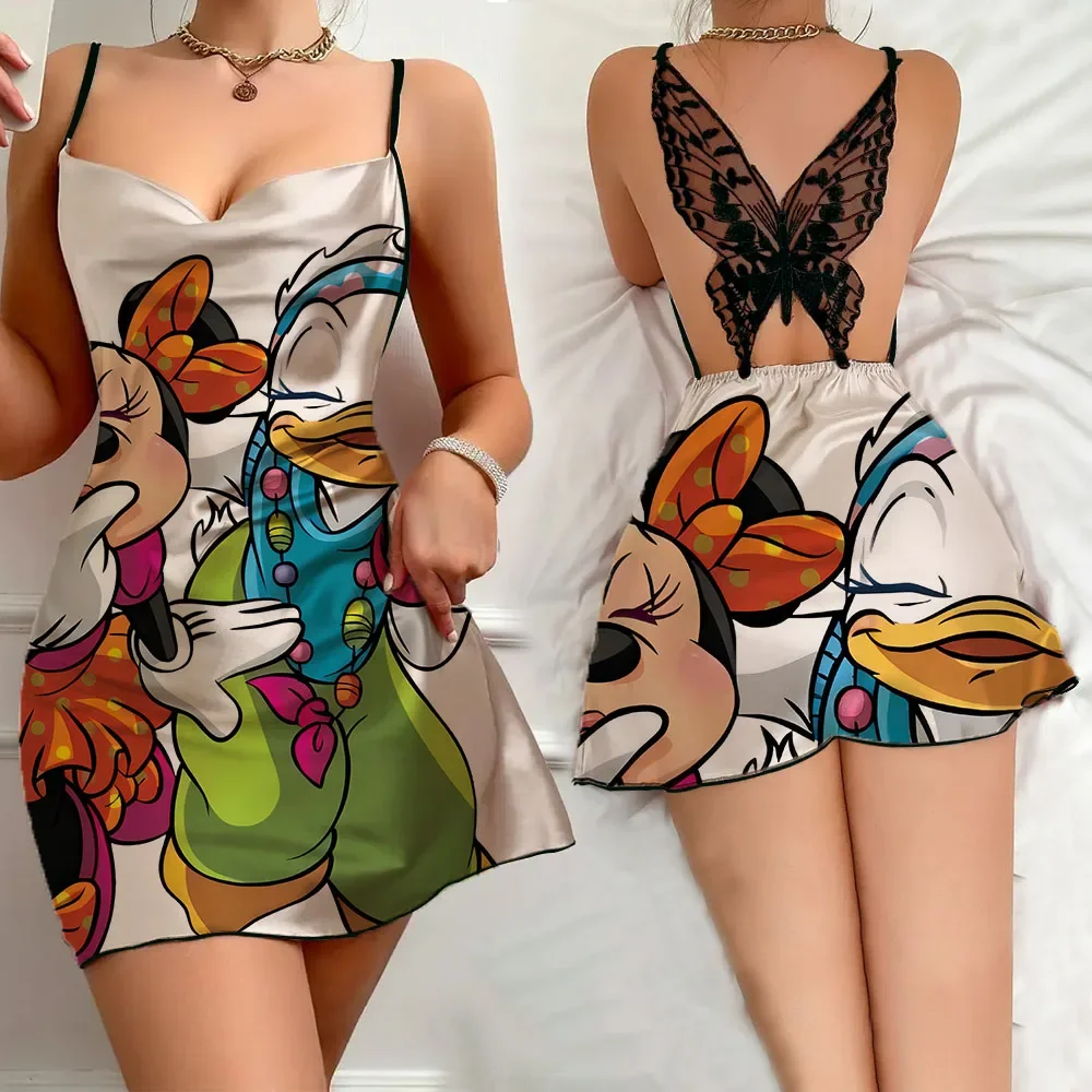 Disney-Ensemble de pyjama une pièce pour femme, chemise de nuit Minnie, vêtements de nuit sexy, lingerie habillée, offre