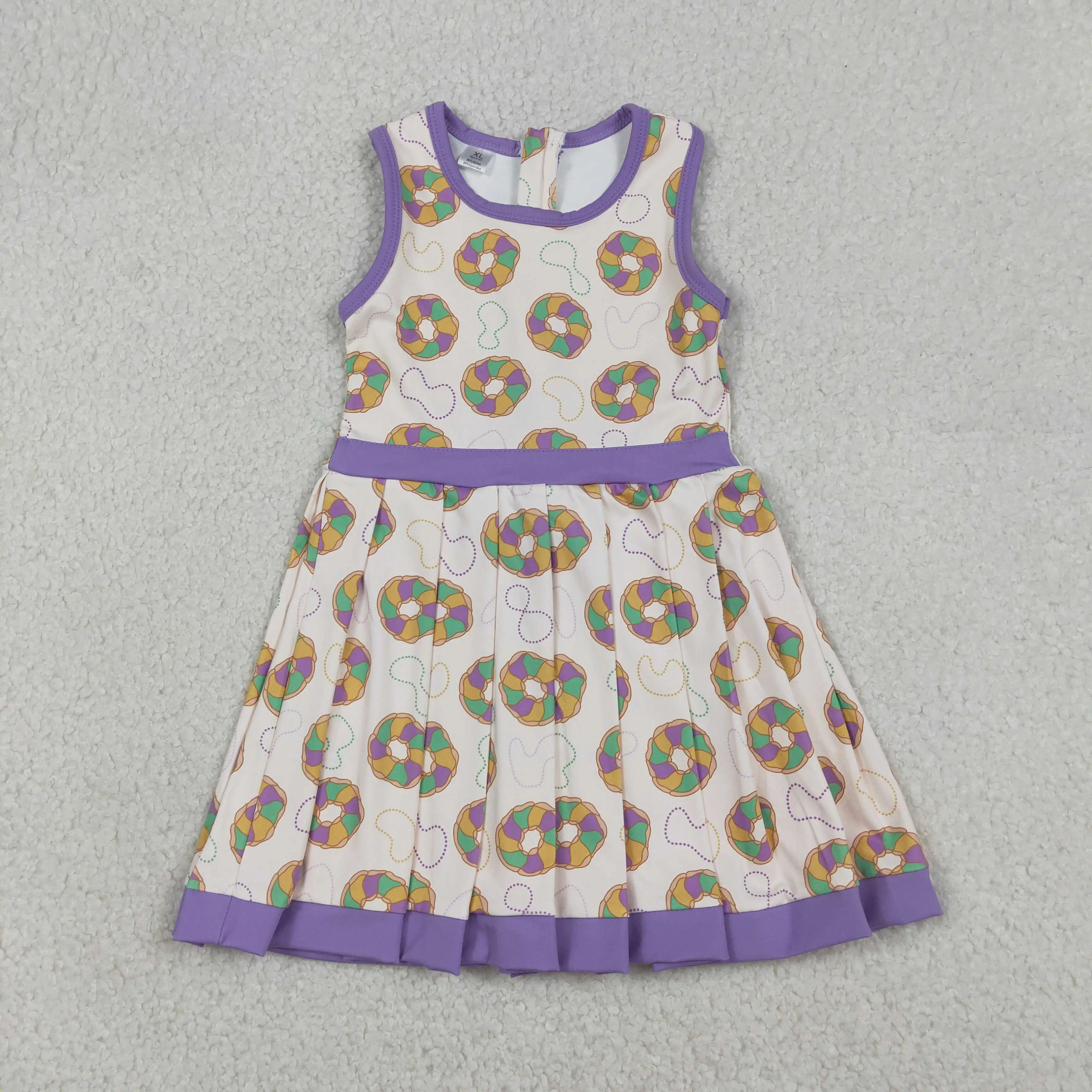

X12.23 GSD2867 New Spring Dress for Baby Girls Carnival Style Donut Beige Yoga Pleated Sleeveless Dress