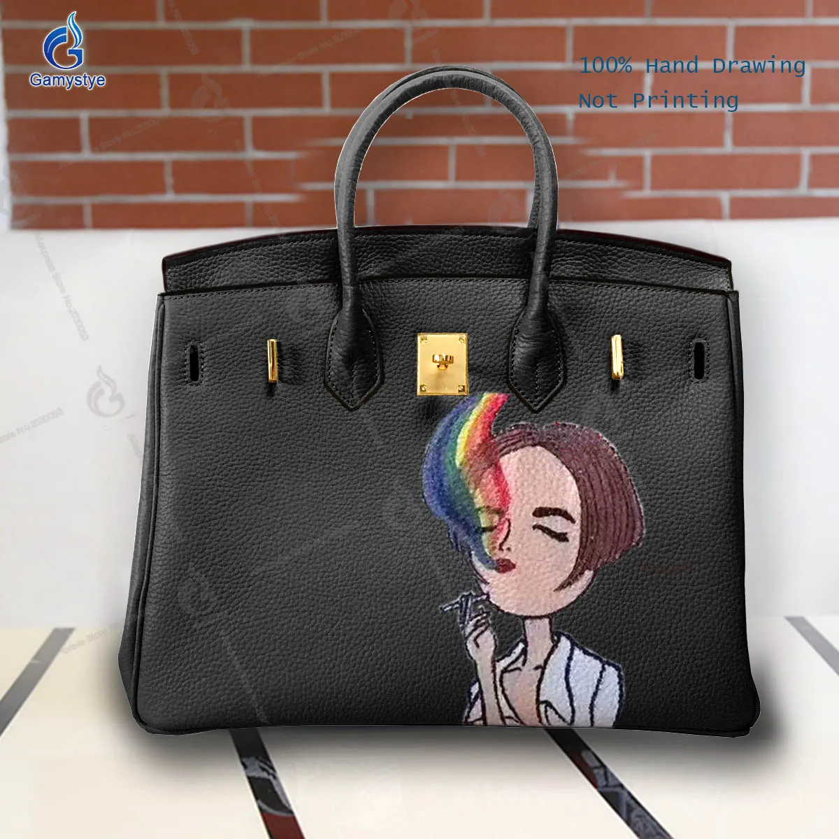 

Hand Draw Women who smoke Customize Art Bags Ladies purses and handbags Messenger Clutch Totes Real Togo Cowskin National Style