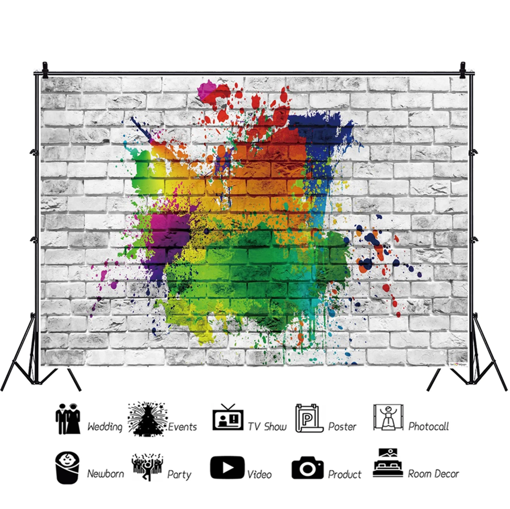 Laeacco Trắng Tường Gạch Chụp Ảnh Phông Nền Nhiều Màu Sắc Đồ Bộ Bung Tróc Đảng Cho Bé Sinh Nhật Chân Dung Ảnh Nền