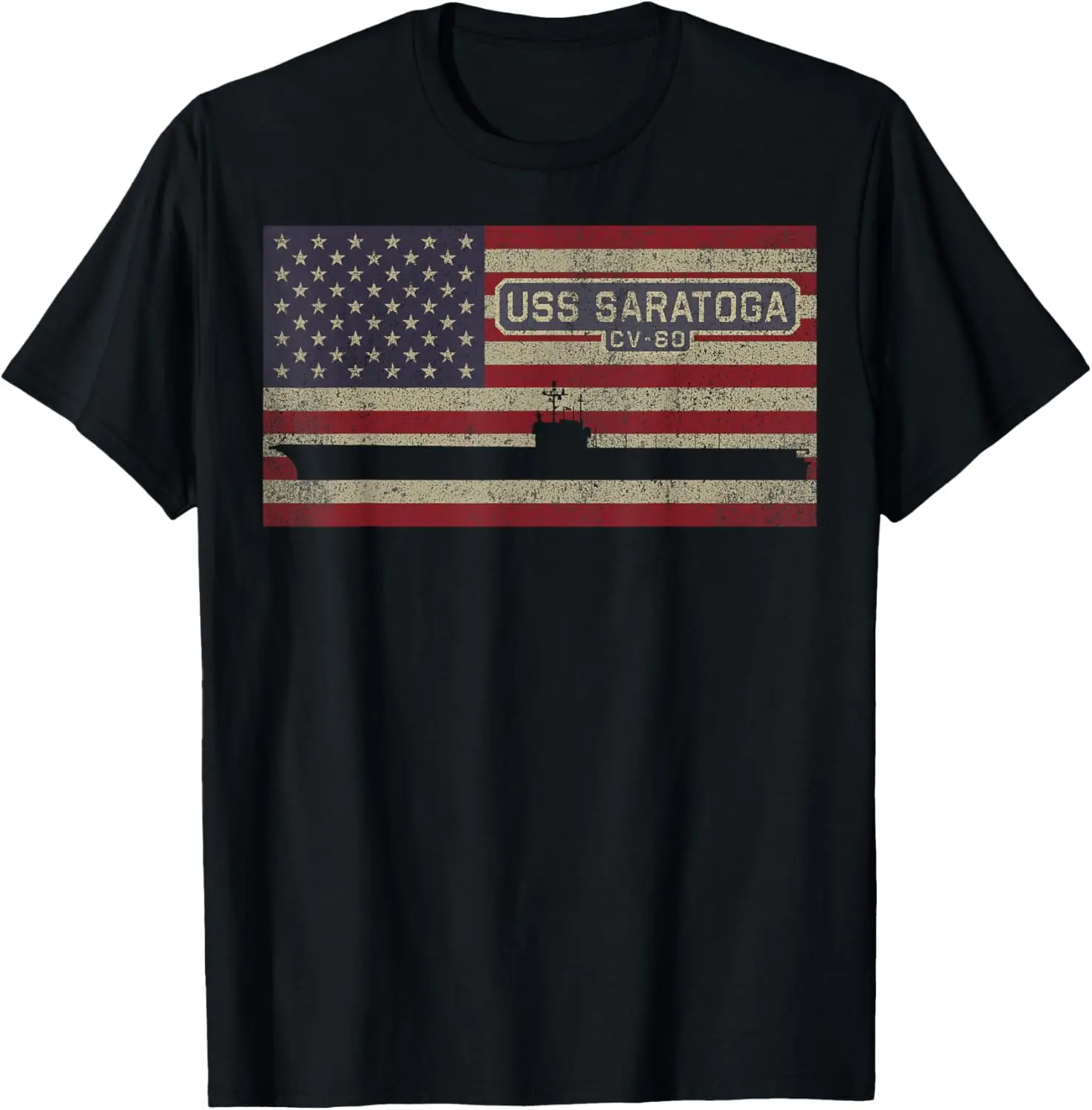 USS Saratoga CV-60 Aircraft Carrier American Flag T-Shirt