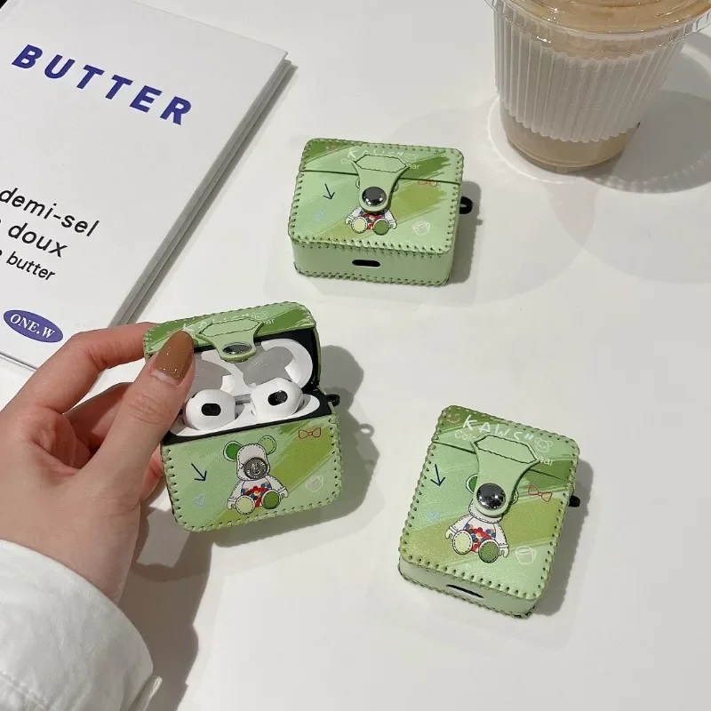 

Sutiable for AirPods Pro Premium Leather Earphone Cases with Leather Strap Anti-lost Anti-fall Summer Green AirPods 1 2 3 Case