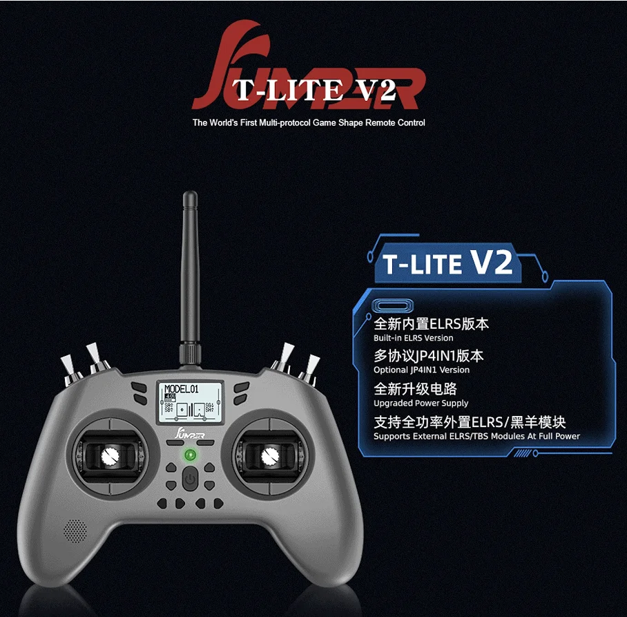 Jumper T-Lite V2 Open TX Game Sharp Multi-Protocol Transmitter Hall Sensor Gimbals Single RF ELRS  JP4IN1 Remote Control