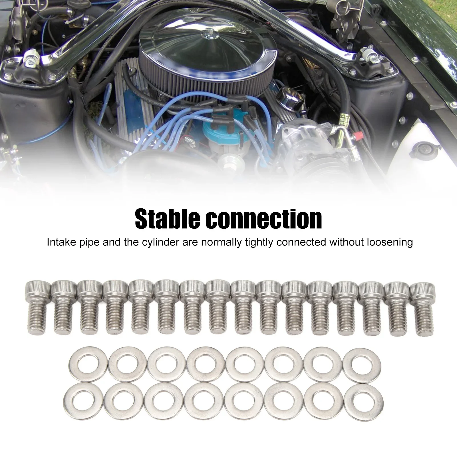 16PCS Stainless Steel Cylinder Head Bolts Kit Replacement For Ford Small Block SBF 260 289 302 351W 351M 400M 351C