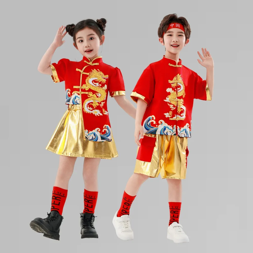 チアリーディングパフォーマンス衣装制服ダンスウェア男の子セット女の子スーツ子供服子供服エスニックスタイル中国風