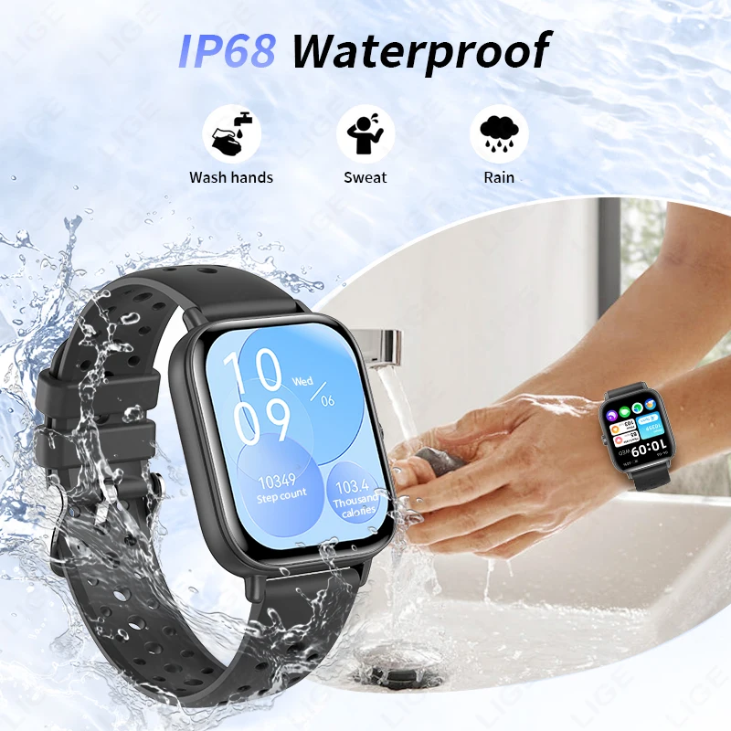 LIGE Новые 1,83-дюймовые умные часы с HD-экраном на заказ, Bluetooth-вызов, женские и мужские часы, монитор здоровья, умные часы для Android ios