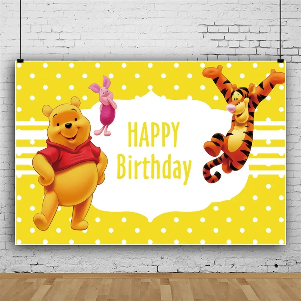 Fournitures de ixd\'Anniversaire Disney Winnie l\'Ourson, Décorations pour Enfants, Bannière, Tasse, Assiette, Ballons, Couverture de Table, Jouet de