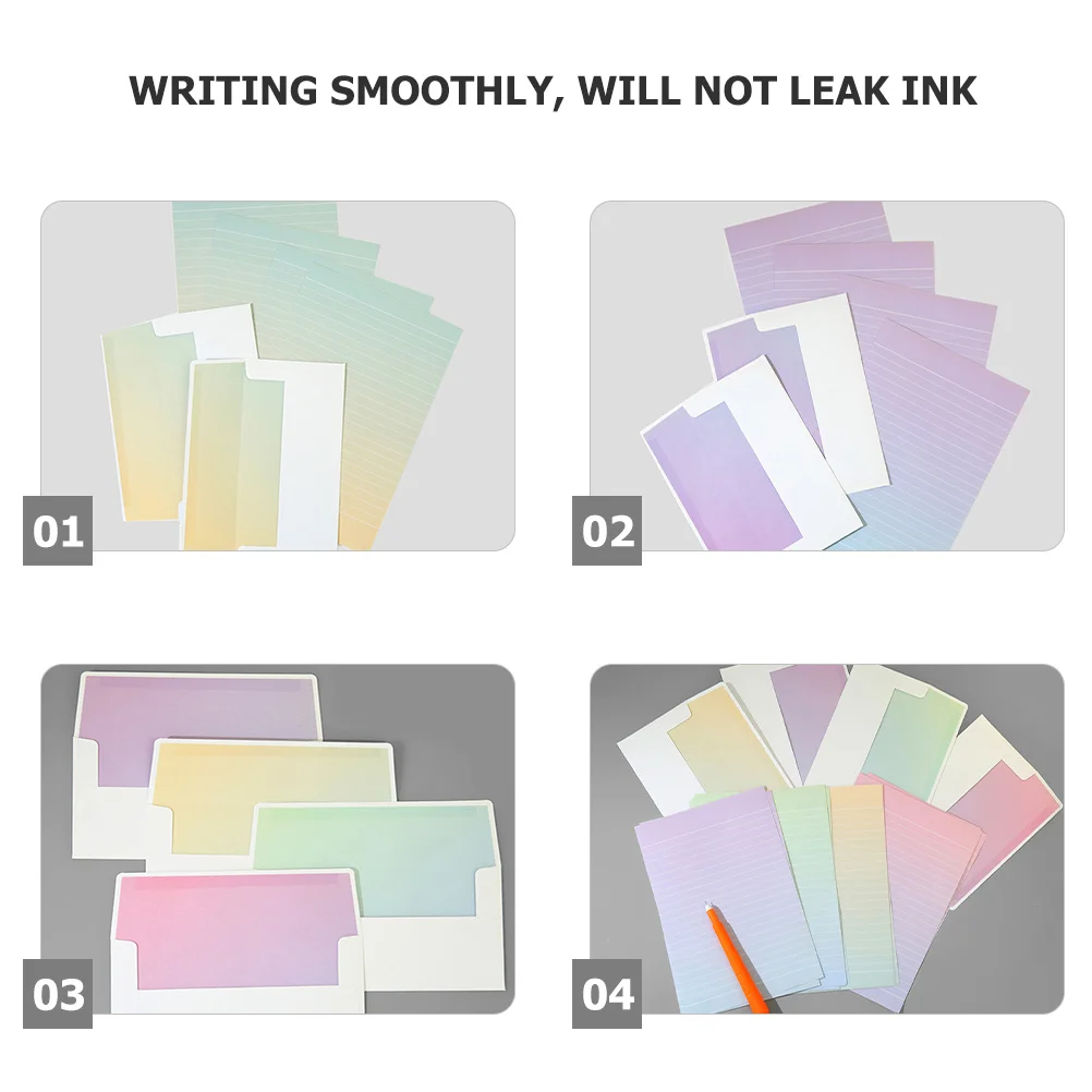 4Sets Beautiful Gradient Envelopes and Stationery Set Fashionable Writing Paper for Personal Professional Correspondence