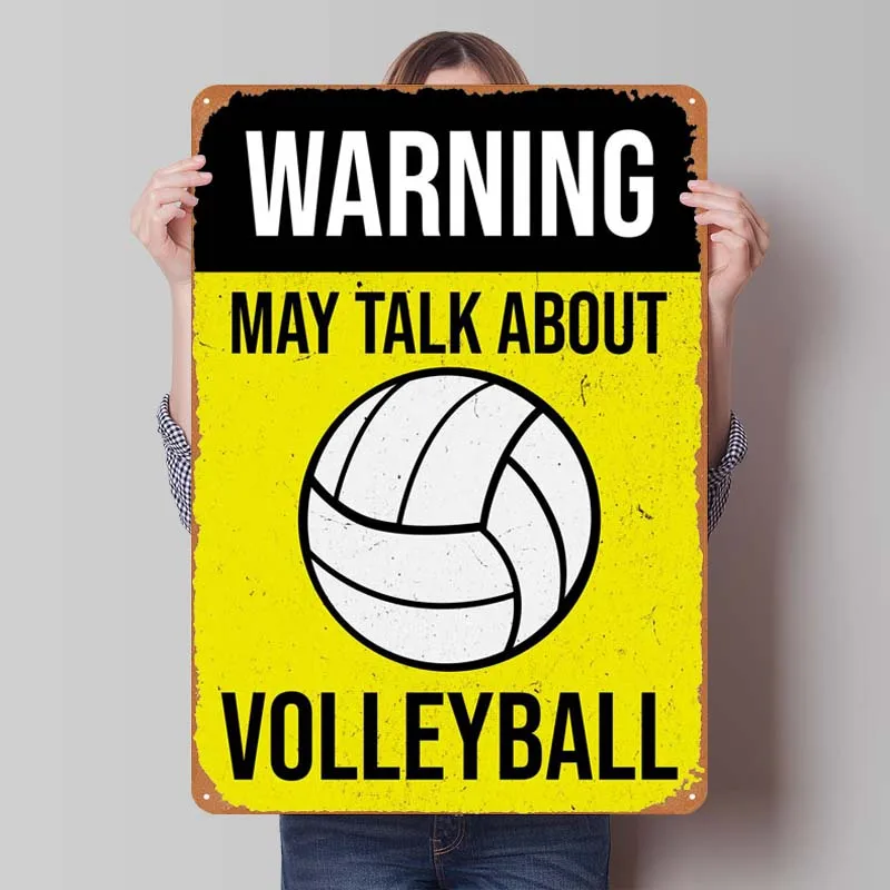 WARNING VOLLEYBALL WHITE Funny Warning Sign Vintage Decor Retro Vintage Metal Tin Signs for Outdoor Wall Decoration Art Mural